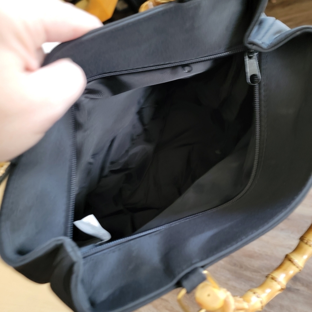 Black Tote Bag with Bamboo Handles #3064 - Picture 12 of 16